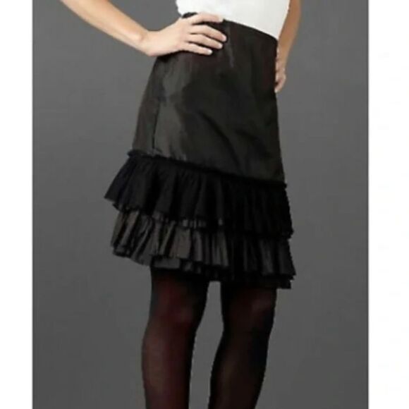 Eileen Fisher Blk Wash Silk Taffeta Ruffle Skirt - Picture 1 of 10